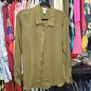 H&M Forrest Green Button Down Blouse
